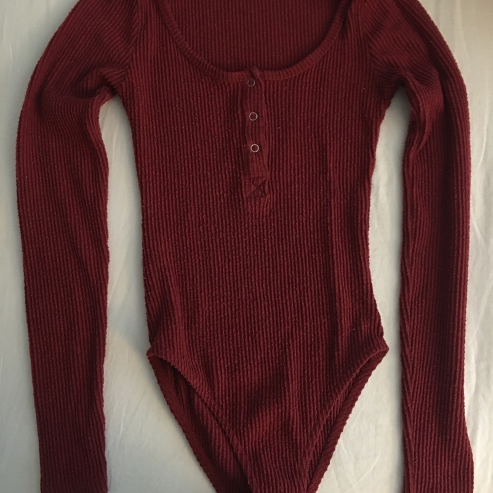 Women's Ribbed Burgundy Bodysuit